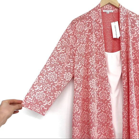 NWT NOTATIONS Cardigan Blouse Pink White XL - Picture 2 of 9